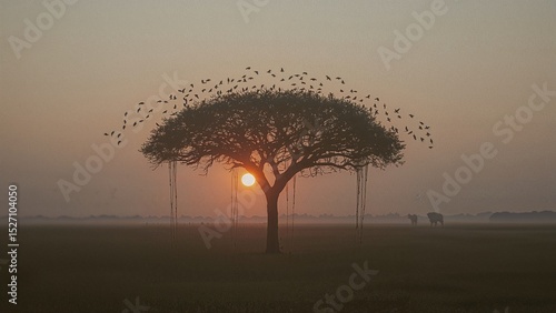 Wallpaper Mural tree in the middle of the savannah, created by ia Torontodigital.ca