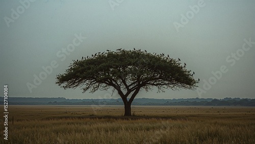Wallpaper Mural tree in the middle of the savannah, created by ia Torontodigital.ca
