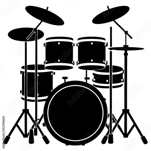 Black and white silhouette of a drum kit
