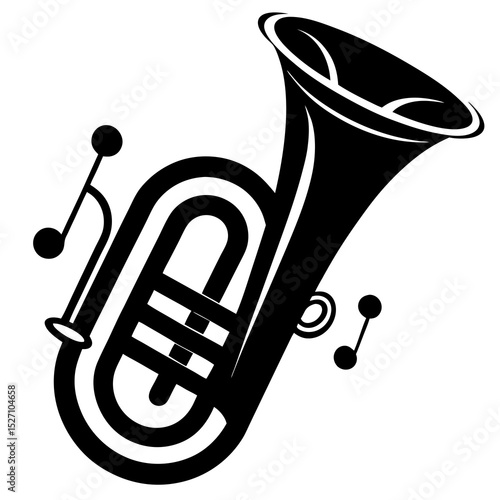 Black and white euphonium musical instrument illustration