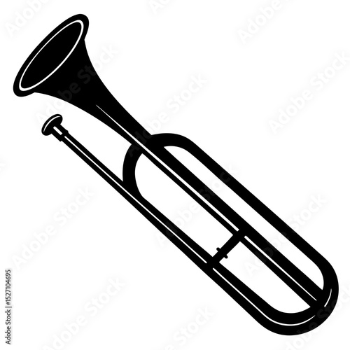 Black and white illustration of a trombone
