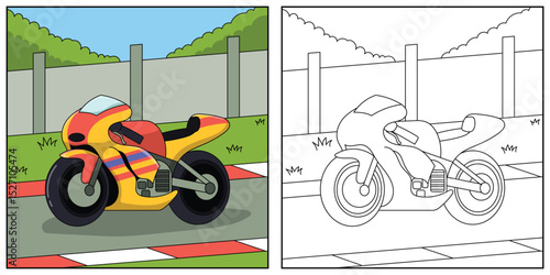 Motorcycle Coloring Page Vehicle Illustration	
