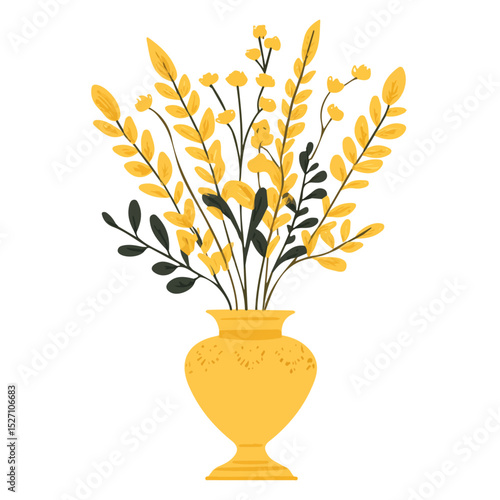 A Yellow Archangel In A Vase 2D flat vector illustration, isolated on a white background.