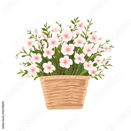 A Waxflower Flower Basket vector 2D flat illustration, isolated on a white background.