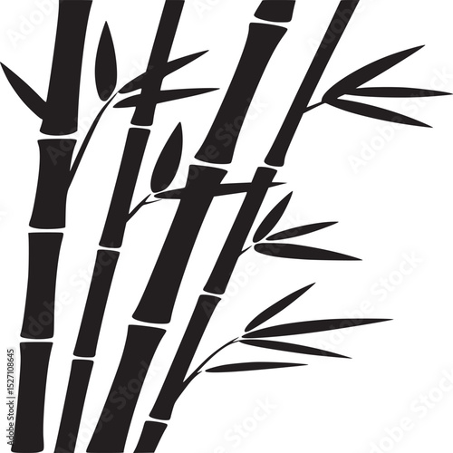 Illustrated black bamboo stalks and leaves on a white background creating a minimalist design look