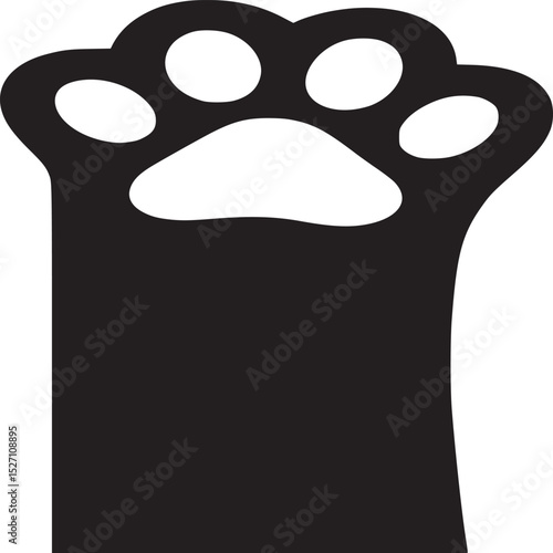 A simple black and white graphic of a cat paw reaching up on a white background in a minimalist style