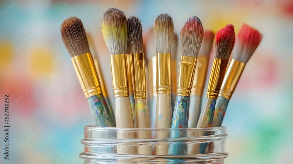 Fototapeta premium Paintbrushes in a glass jar.