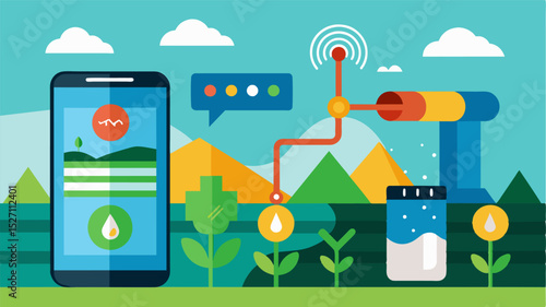 A smartphone app that alerts farmers to any potential issues with their irrigation systems such as leaks or malfunctions allowing for quick and proactive maintenance.. Vector illustration
