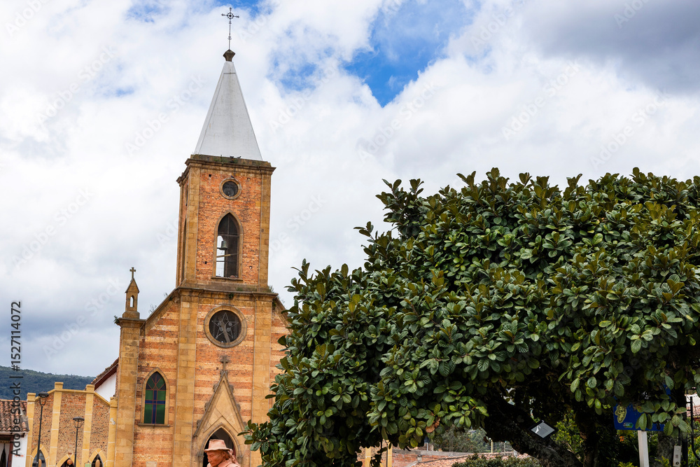 Fototapeta premium Raquira, Boyaca - Colombia. May 11, 2025. Saint Anthony From the Wall Parish is a Colombian Catholic church.