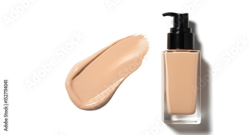 Beige Liquid Foundation Makeup with Swatch Isolated on White Background