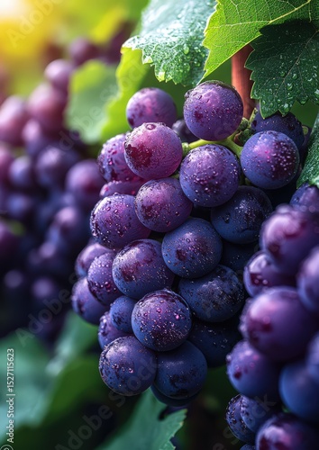 Wallpaper Mural In the warmth of summer clusters of dark purple grapes cling to the vine glistening with moisture. The lush green leaves hint at a fruitful harvest creating a picture of natures bounty Torontodigital.ca