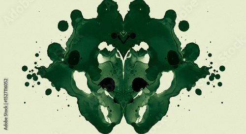 Abstract Green Ink Blot Illustration: Symmetrical Rorschach-like Design
