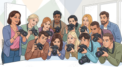 Diverse Group of Photographers Capturing Moments Together