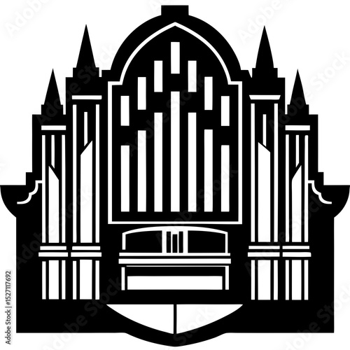 Art deco style pipe organ architectural illustration