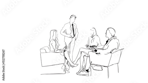 A group of people are sitting around a table, with one man wearing a tie