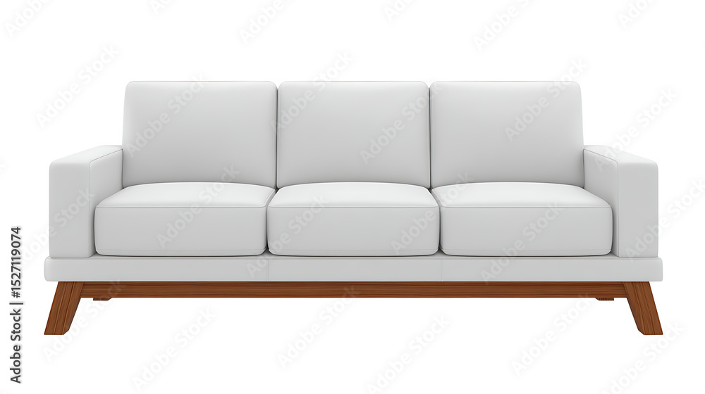 A white couch with wooden legs A white couch with wooden legs