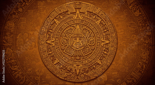 Aztec Calendar Stone Illustration: Ancient Mayan Culture Design