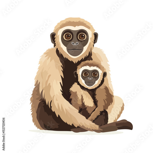 2D flat A Mother Gibbon With Her Kid illustration vector, isolated on a white background.