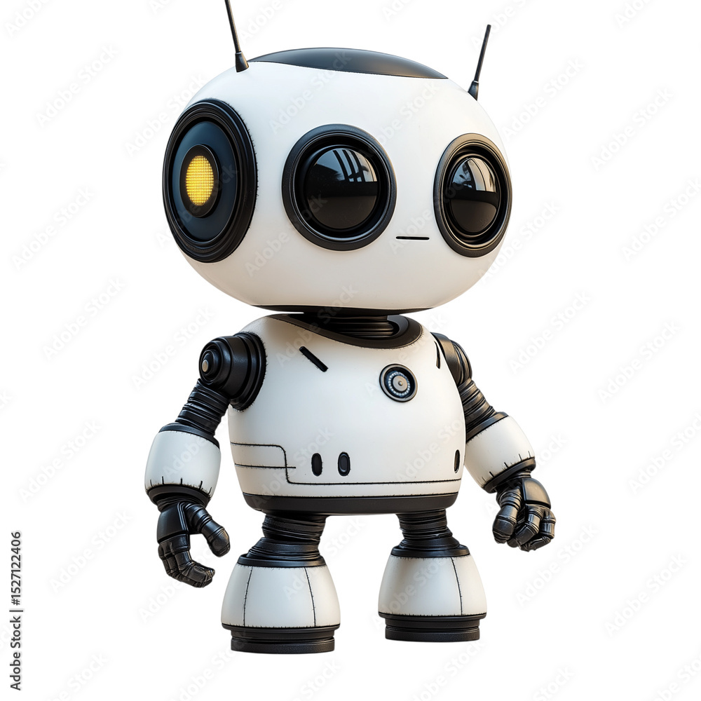 Adorable cute robot with rounded features and bright colors, isolated on a white background, perfect for technology, kids, education, futuristic design, and playful robotics concepts and illustrations Adorable cute robot with rounded features and bright colors, isolated on a white background, perfect for technology, kids, education, futuristic design, and playful robotics concepts and illustrations