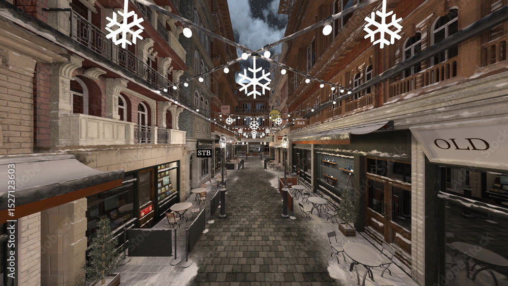 Fototapeta premium 石畳のある街かど 3DCGレンダリング