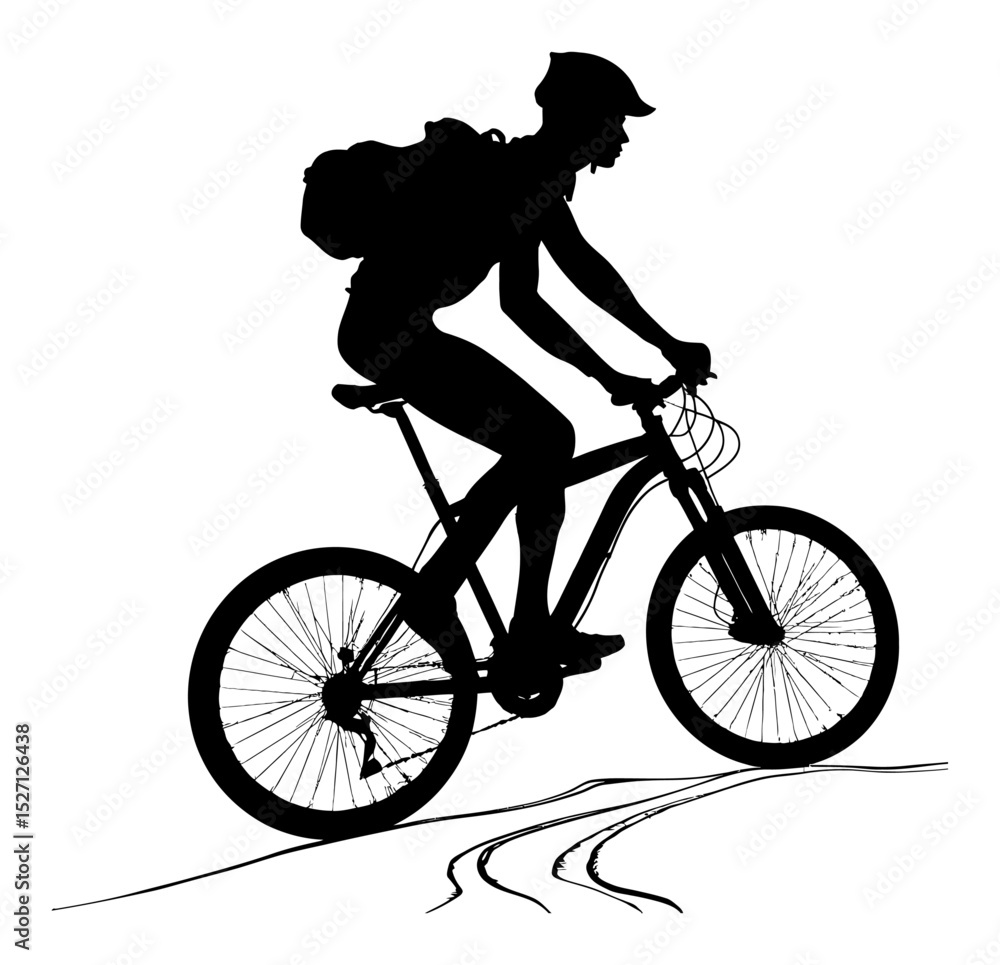 Obraz premium Silhouette of Biker Riding Bicycle with Backpack in Artistic Style