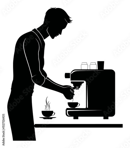 Hand-Drawn Silhouette of Person Making Coffee in Minimalist Style
