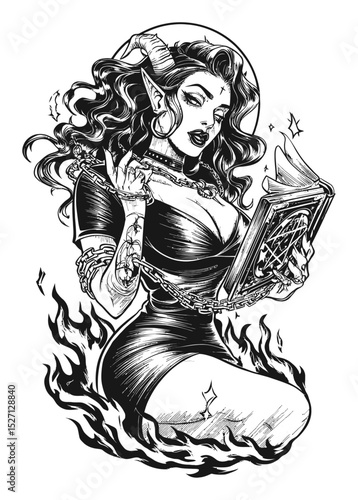 Gothic Fantasy Illustration with Enchanted Woman and Mystical Elements