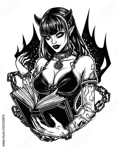 Dark Fantasy Illustration of Enigmatic Gothic Character with Book