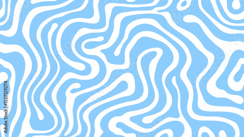 Psychedelic groovy water wave and milk drink pattern. Vector abstract cyan and white wavy swirled, textured background, ornament or wallpaper with undulating waves. Dynamic visual illusion effect