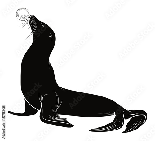 Black Silhouette of a Sea Lion with Bubble in Artistic Style