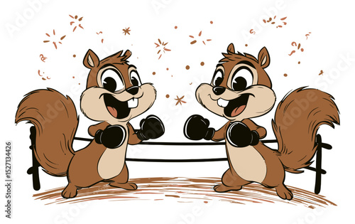 Playful Cartoon Squirrels Boxing in a Fun and Whimsical Style