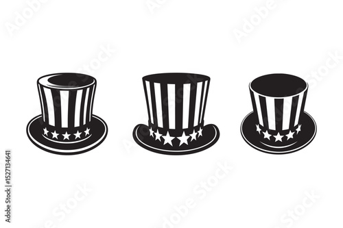 Uncle Sam Hat Icons – Patriotic American Top Hat Vector Set