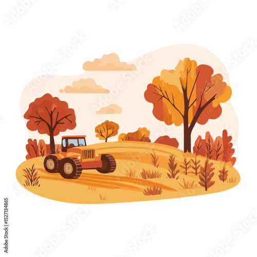 2D flat Autumn Hayride Through Fields illustration vector, isolated on a white background.