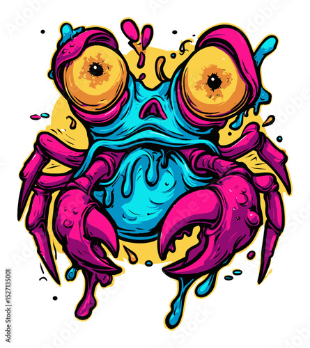 Colorful Cartoon Crab Illustration with Vibrant Eyes and Playful Design