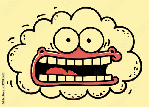 Hand-Drawn Cartoon Character with Exaggerated Expression and Cloud Background