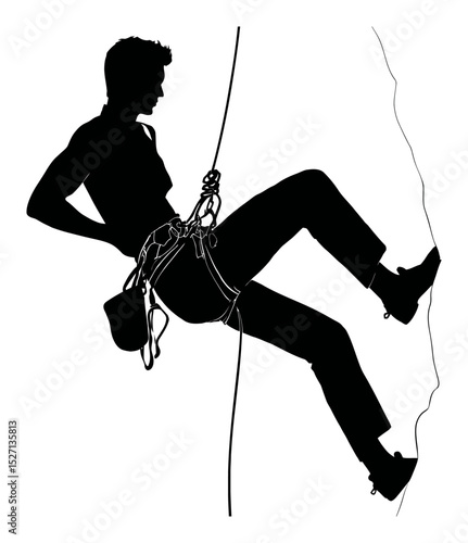 Hand-Drawn Silhouette of a Climber Rappelling Down a Wall