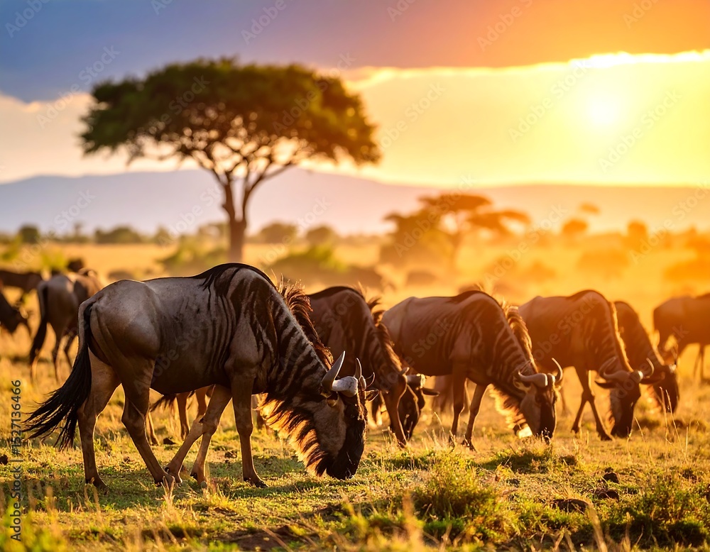 Wildebeest at sunset Wildebeest at sunset