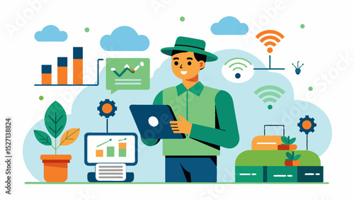 A smart inventory management system that uses AI to predict crop yields and demand allowing farmers to efficiently plan and sell their produce to maximize profits.. Vector illustration