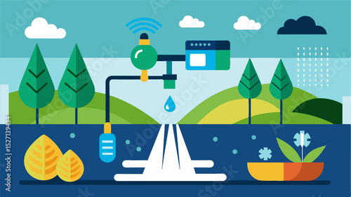 An AIpowered crop water usage model predicting future water needs based on historical data helping farmers plan ahead for optimal irrigation.. Vector illustration