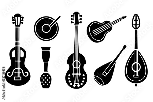 Collection of stringed instruments and percussion