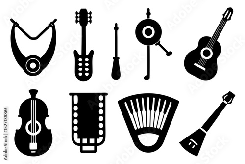 Collection of black and white musical instrument icons