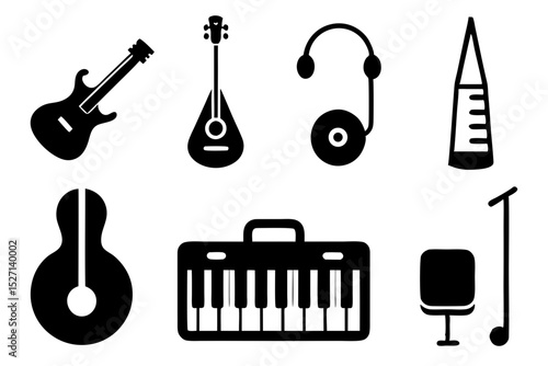 Musical instrument and equipment icons set