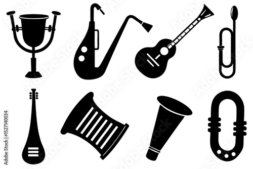 Collection of black silhouettes of musical instruments