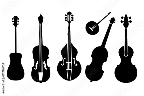 String instrument silhouettes guitar violin cello and banjo