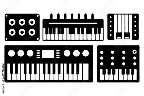 Collection of black and white synthesizer icons
