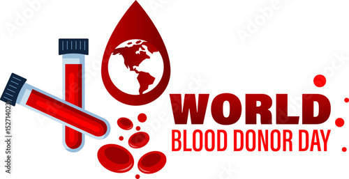  world blood donor day, 14 June, give blood and save lifeblood flop with world map. 