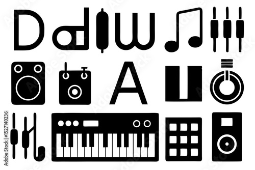 Music production studio equipment icons