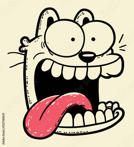 Cartoon Character with Big Eyes and Open Mouth Expressing Excitement