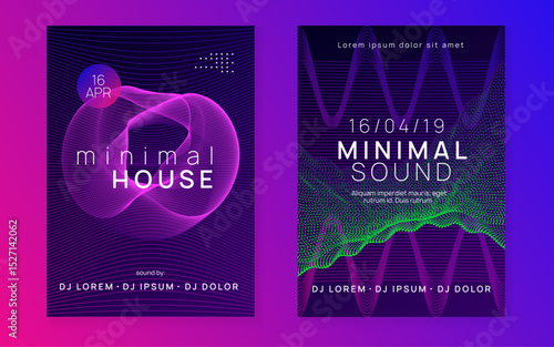Sound Set. Nightclub Radio Illustration. Blue Party Flyer. Edm Trance Graphic. Violet Dance Banner. Festival Invite. Dj Background. Green Sound Set