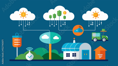 An AI system utilizing data from IoT weather stations to predict potential weather patterns and help farmers make informed decisions.. Vector illustration
